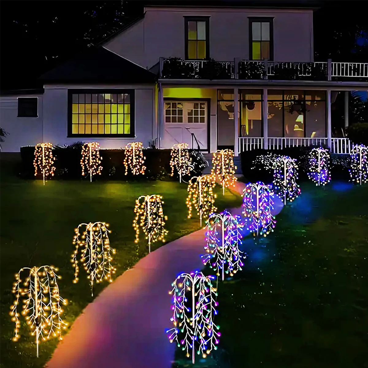 Imagem -06 - Solar Powered Willow Trees String Lights Modos de Iluminação 200 Leds Luzes Decorativas para Jardim ao ar Livre Terrace Path