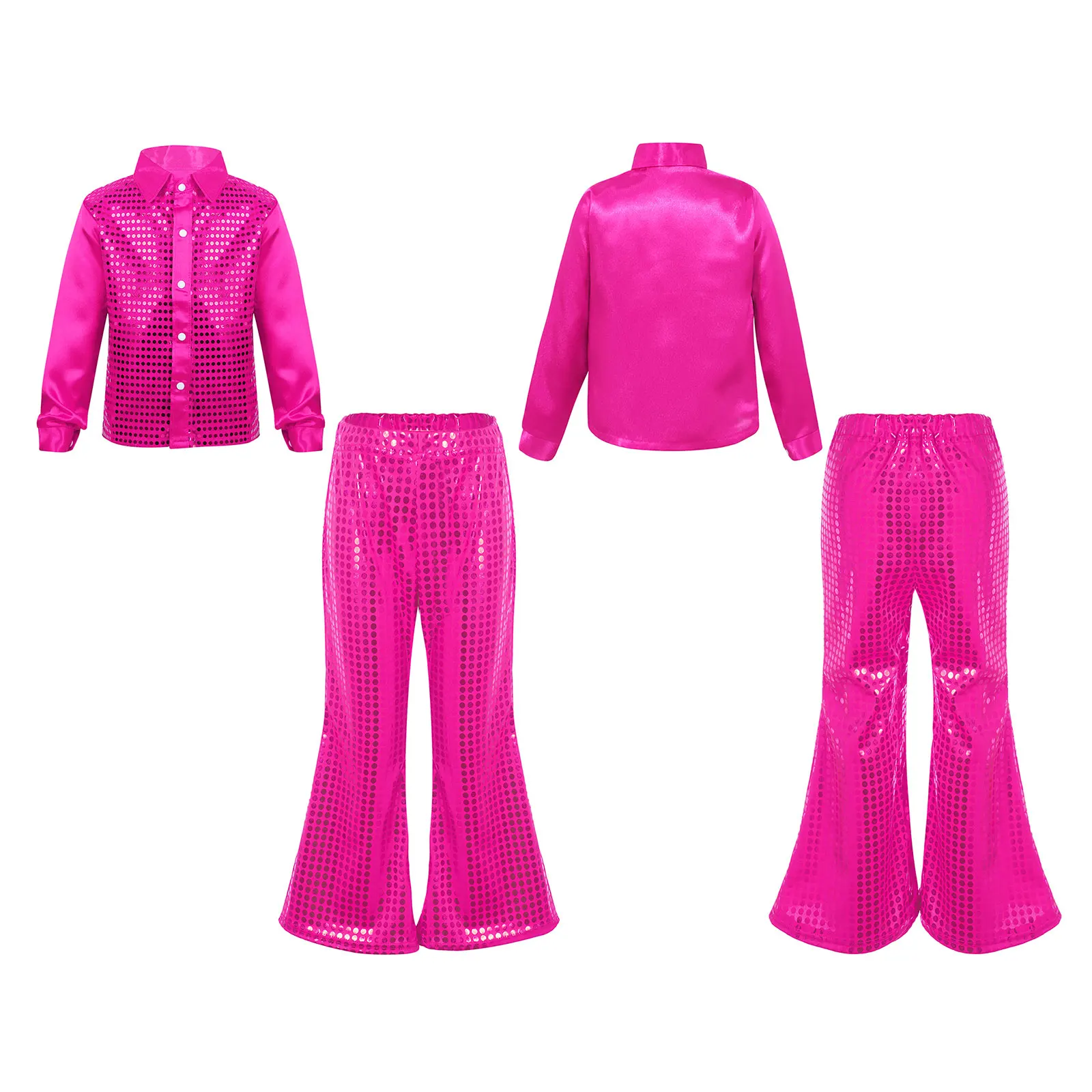 Fashion Kids Boys Jazz Dance Outfit Glittery Sequined Dancing Set Hip-hop Shirt with Flared Pants Children Street Clothes Sets