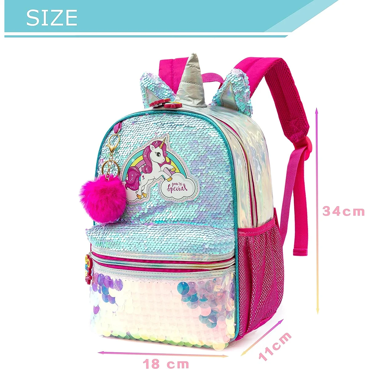 13‘’ Backpack for Girls Kindergarten Bag Sequins Kindergarten Primary School Backpack Girl School Bag