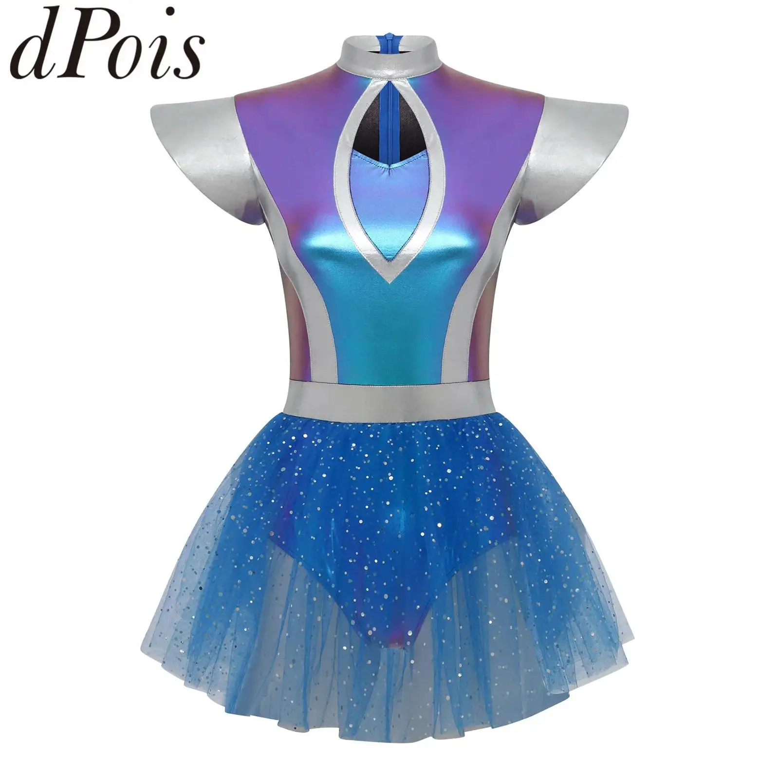 

Женский костюм для косплея на Хэллоуин, галактика, космическое инопланетянин, металлическое блестящее платье трапециевидной формы для балерины, карнавальная вечерние танцевальная одежда