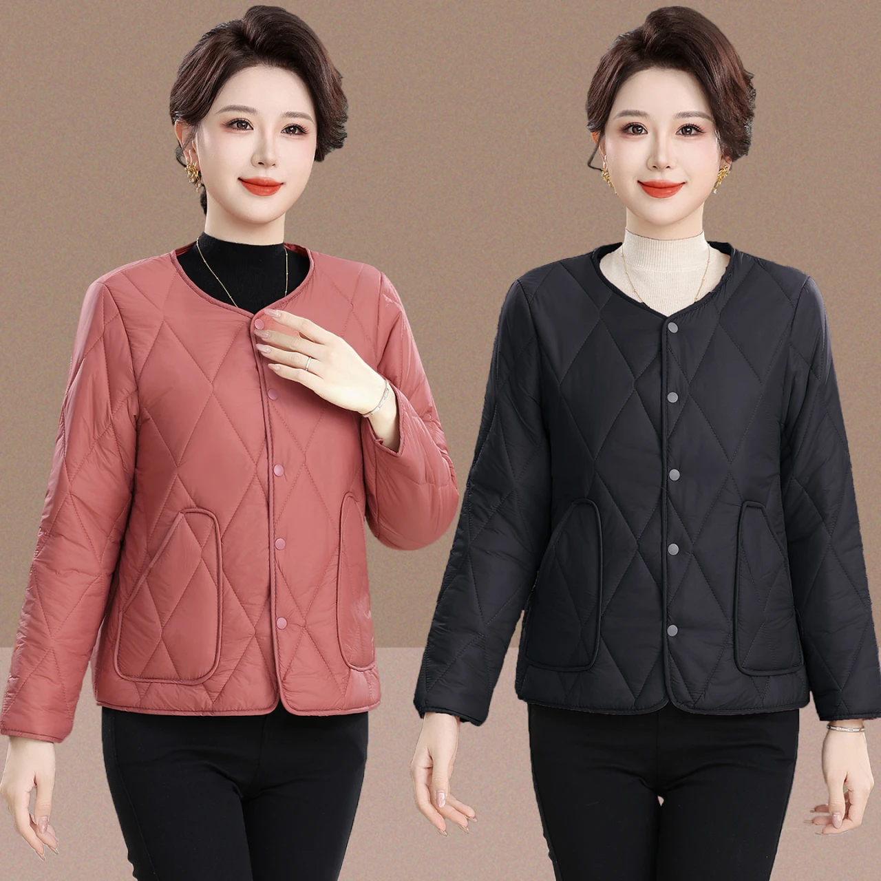 

Autumn/Winter New Product Fashion Casual Women's Round Neck Long Sleeve Cotton Jacket Coat