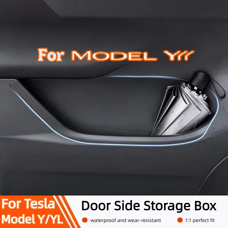 For Tesla Model YL 2026 Door Side Storage Box Set TPE Fully Covered Front Rear Door Storage Tray Organizer Interior Accessories