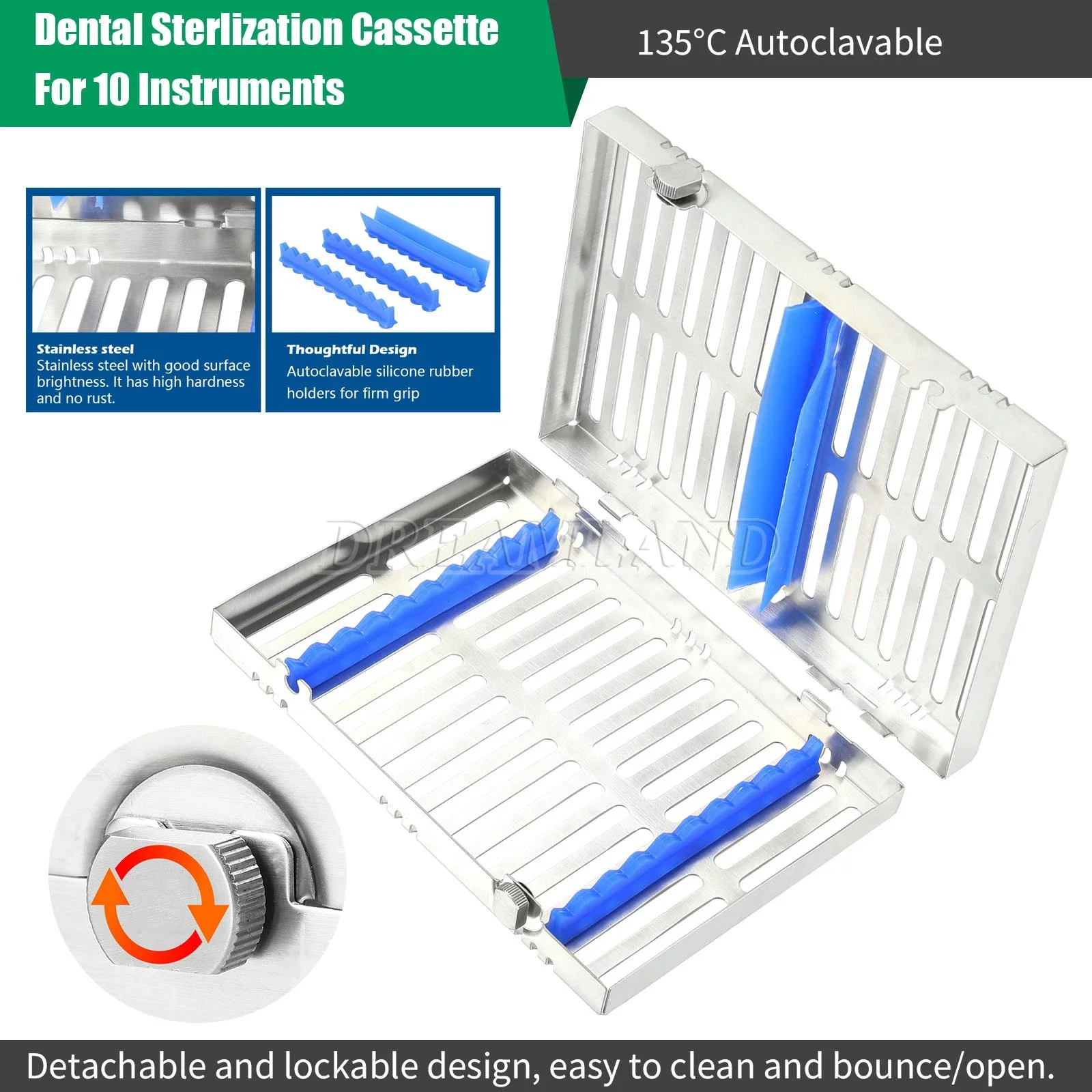 

Dental Surgical Autoclave Sterilization Cassette Rack Box Tray For 10 Instruments