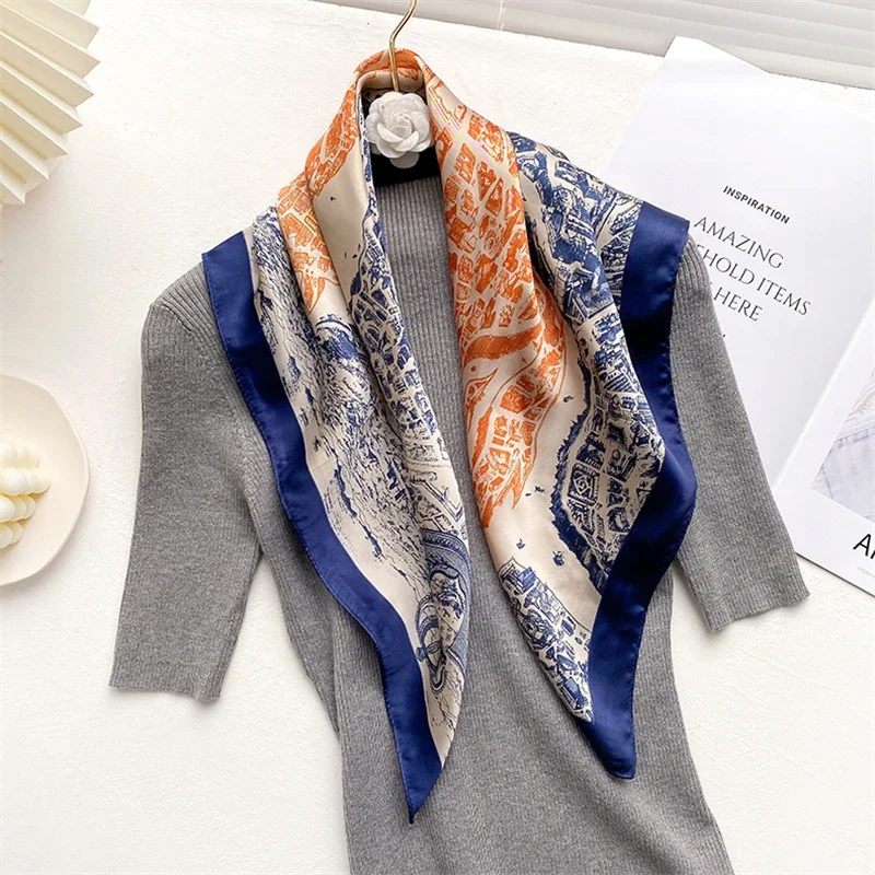 2023 Summer Luxury Brand Silk Scarf Square Women Shawls Wraps Fashion Office Lady Small Hair Neck Hijabs Foulard Bandana 70*70cm