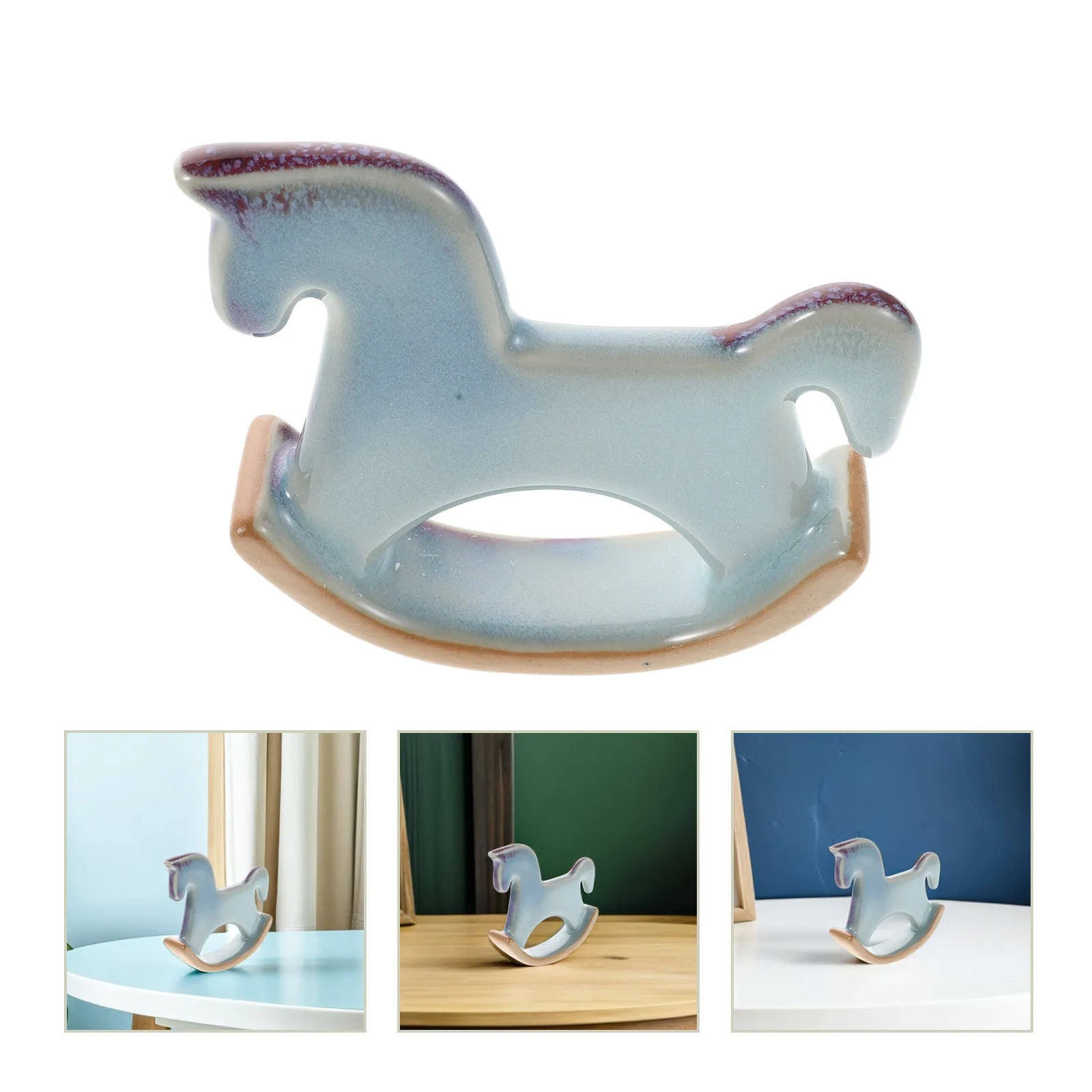 Miniature Porcelain Horse Sculpture Cute Rocking Animal Figurine for Living Room Office Shelf Decor