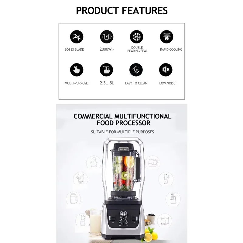 

TULX Aonuosi Factory Superior Kitchen Appliances1.6L Touch Screen Control High Speed Heavy Commercial Blender Main Cup Electric