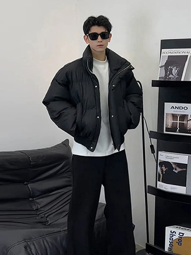 

Cleanfit Men's ort Puffer Jaet Thiened Bla Bread Sle Outerwear Winter Warmth Faionable Youth Polyester Fiber