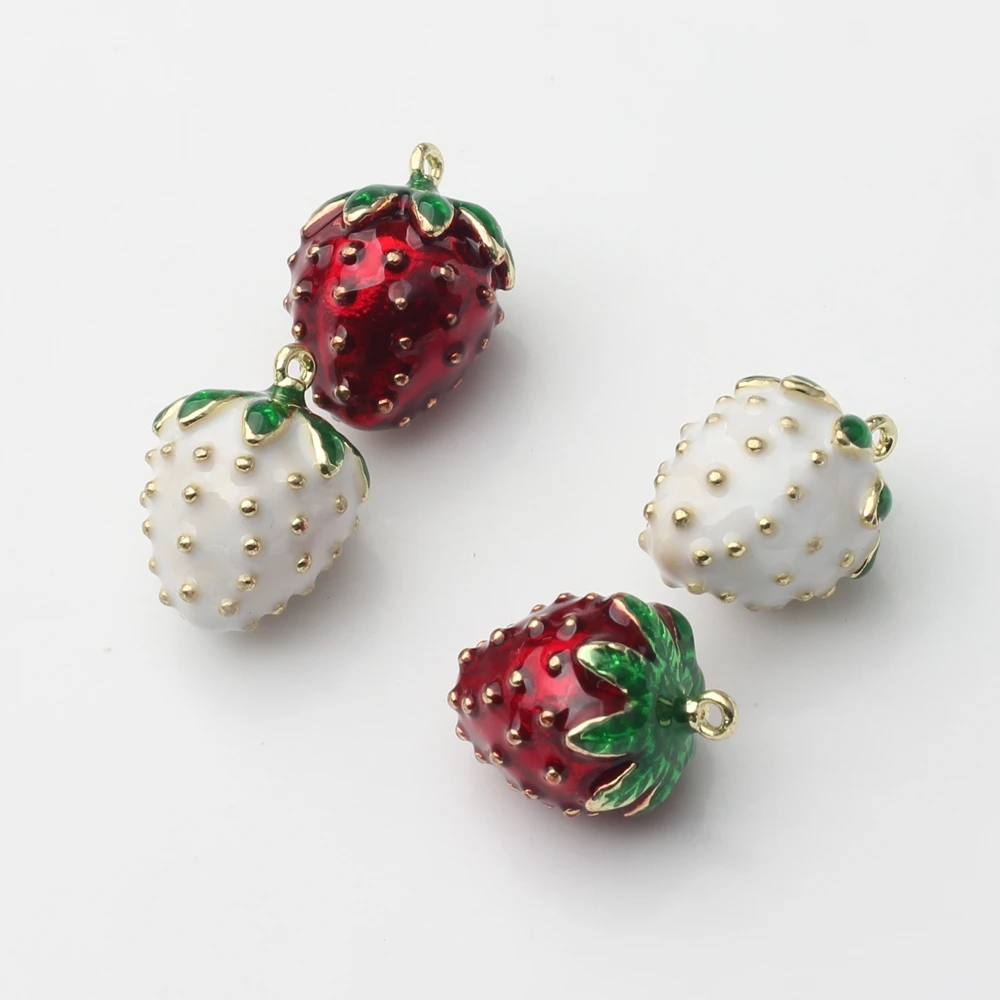 

High Quality Zinc Alloy 3D Enamel Charms Fruit Strawberry Charms 6PCS For DIY Jewelry Making Finding Accessories