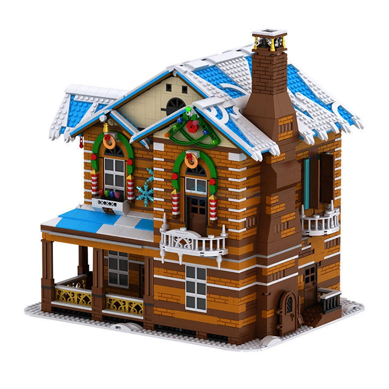 Christmas House Building Blocks MOC 16011 Forest Cabin Model Bricks Ideas Winter Cottage Architecture Toy Gift Kids Girls Boys