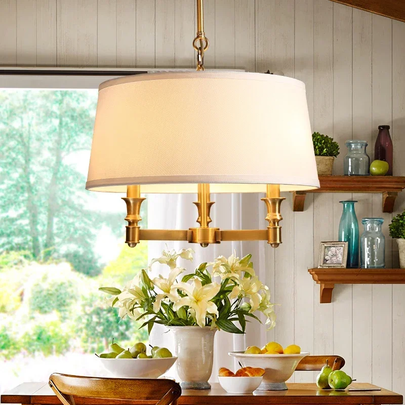 America Art All Copper Pendant Lights LED Living Room Bedroom Study Restaurant Kitchen Home Decor