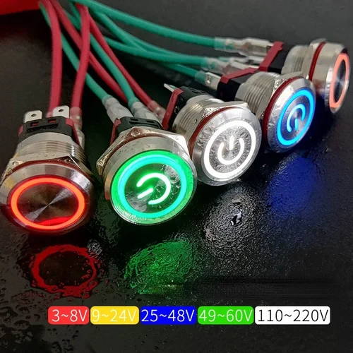 Imagen 2 del producto Interruptor de botón de Metal de alta corriente, 22mm, 20A, Led, 3-220v, botón de bloqueo automático autocurativo, interruptor de arranque de energía a prueba de agua