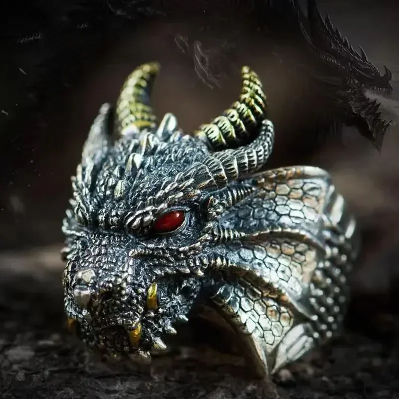 

Retro Domineering Ethnic Style Fire-Breathing Dragon Ring Men\\\'s Charm Open Ring Punk Motorcycle Rider Jewelry Accessories
