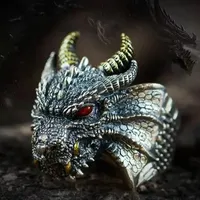Retro Domineering Ethnic Style Fire-Breathing Dragon Ring Men\\\\'s Charm Open Ring Punk Motorcycle Rider Jewelry Accessories