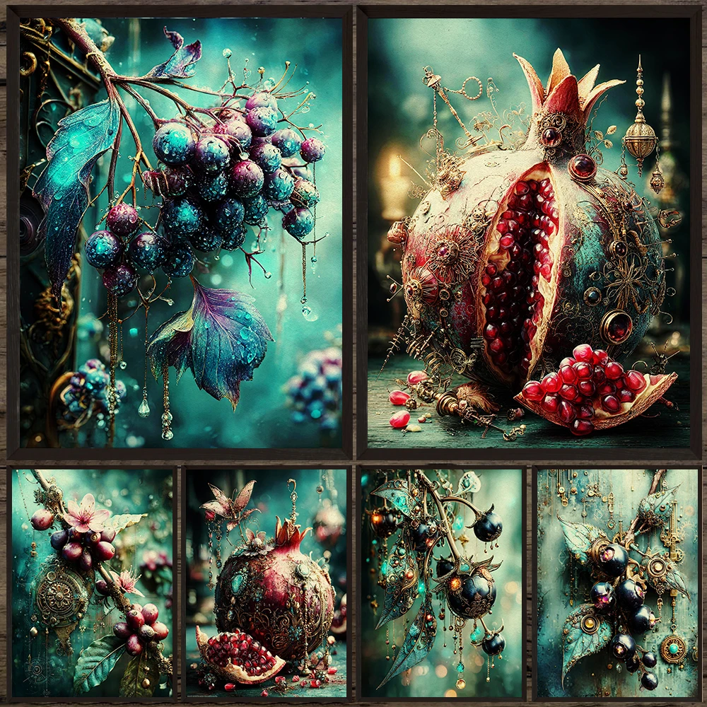 

Deadly Nightshade,Elderberry,Pomegranate,Vintage Wall Art Canvas Painting,Gothic Botanical Art Poster Print Home Decor Unframed