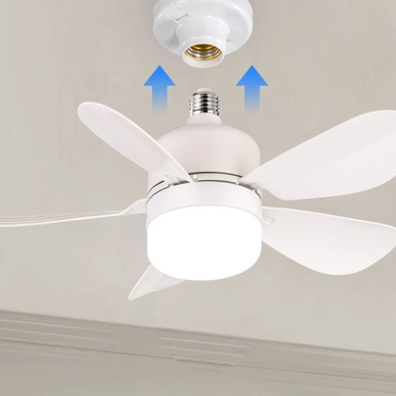 Small E27 Ceiling Fan Dimmable Smart Fan Lamp, Ultra Quiet & Easy Install Flush Mount Light Fixture for Bedroom, Study, Kitchen