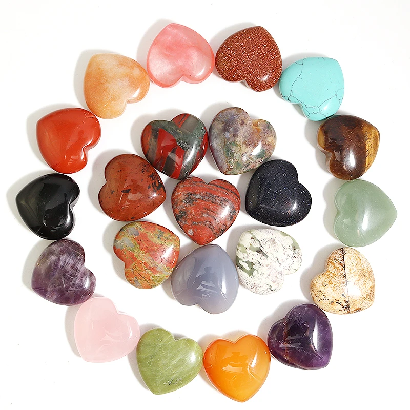 

12PCS Natural Stone Heart Beads Quartz Crystal Healing Charms For DIY Jewelry Making Necklace Bracelet Gift Wholesale 30mm