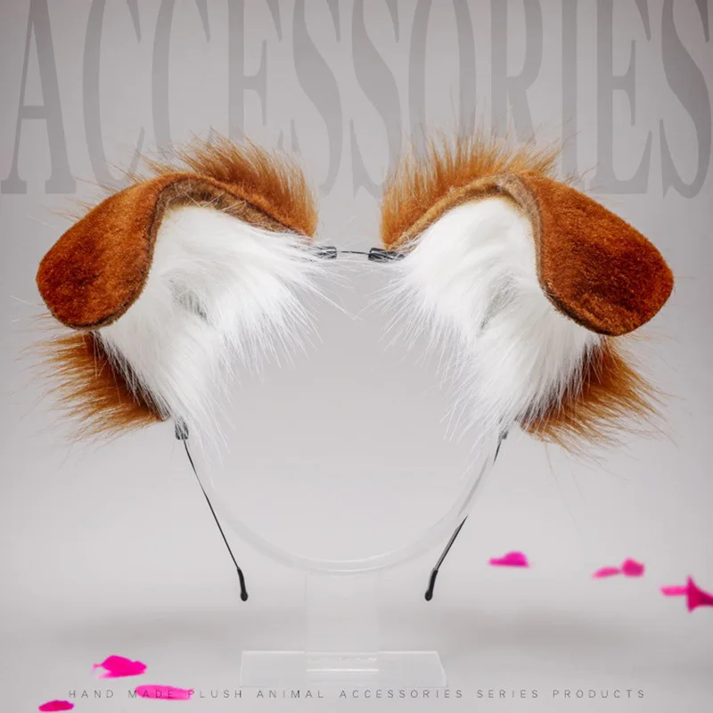 Funny Handmade Plush Spotted Dog Animal Ear Headband Rolled Tail Accessory L55cm Cosplay Party Halloween Props