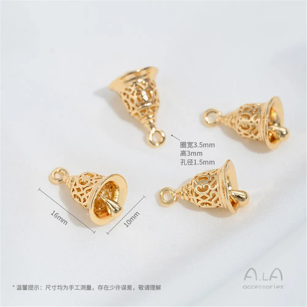 14K ゴールドメッキシルバーメッキ中空花形ベルペンダント DIY 手作りブレスレットネックレスジュエリーペンダントアクセサリー