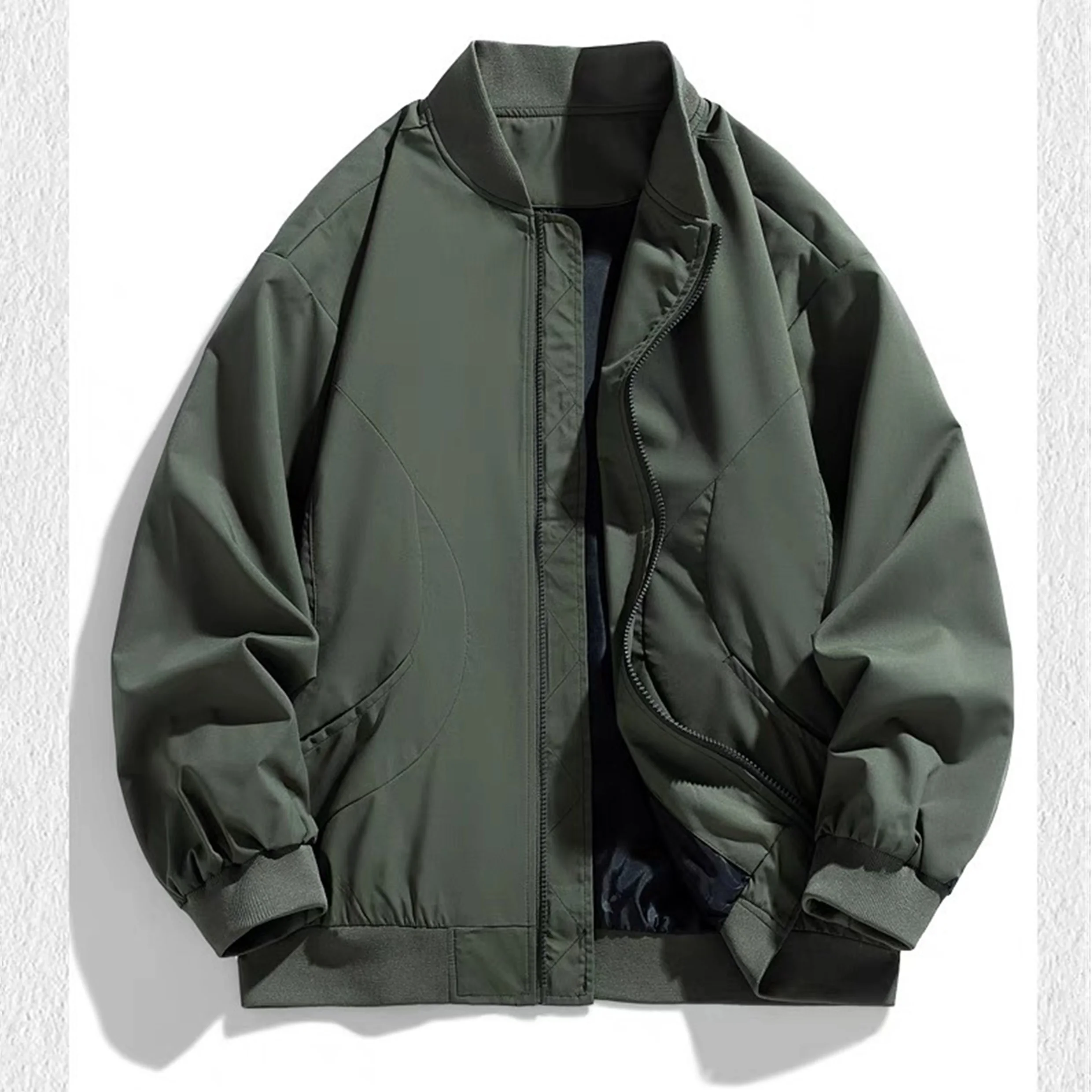 

Новая мужская тонкая куртка-бомбер свободного кроя с воротником-стойкой, однотонная, для делового повседневного стиля, тренд весна-осень 2026