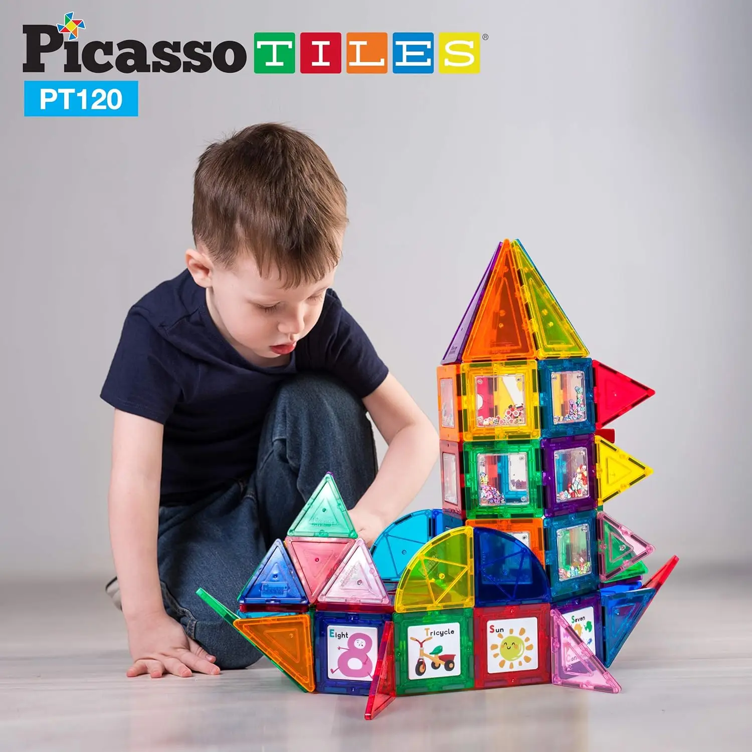 120pc Master Builder Magnetic Building Block Construction Set Toy Blocks with Ferris Wheel, Castle Click-in, 28 Educational Alph