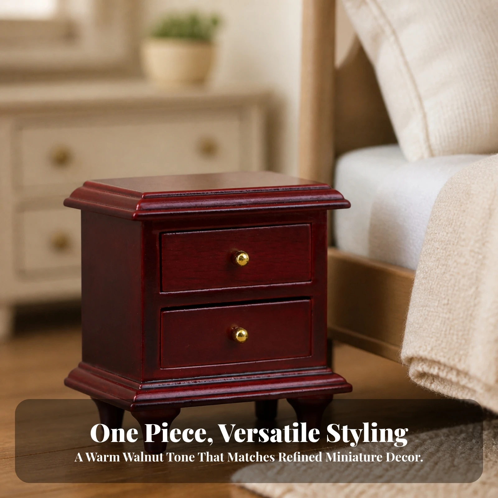 Dollhouse Nightstand Wooden Dollhouse Bedside Table Miniature Nightstand Realistic Miniature Bedside Table Minimalist