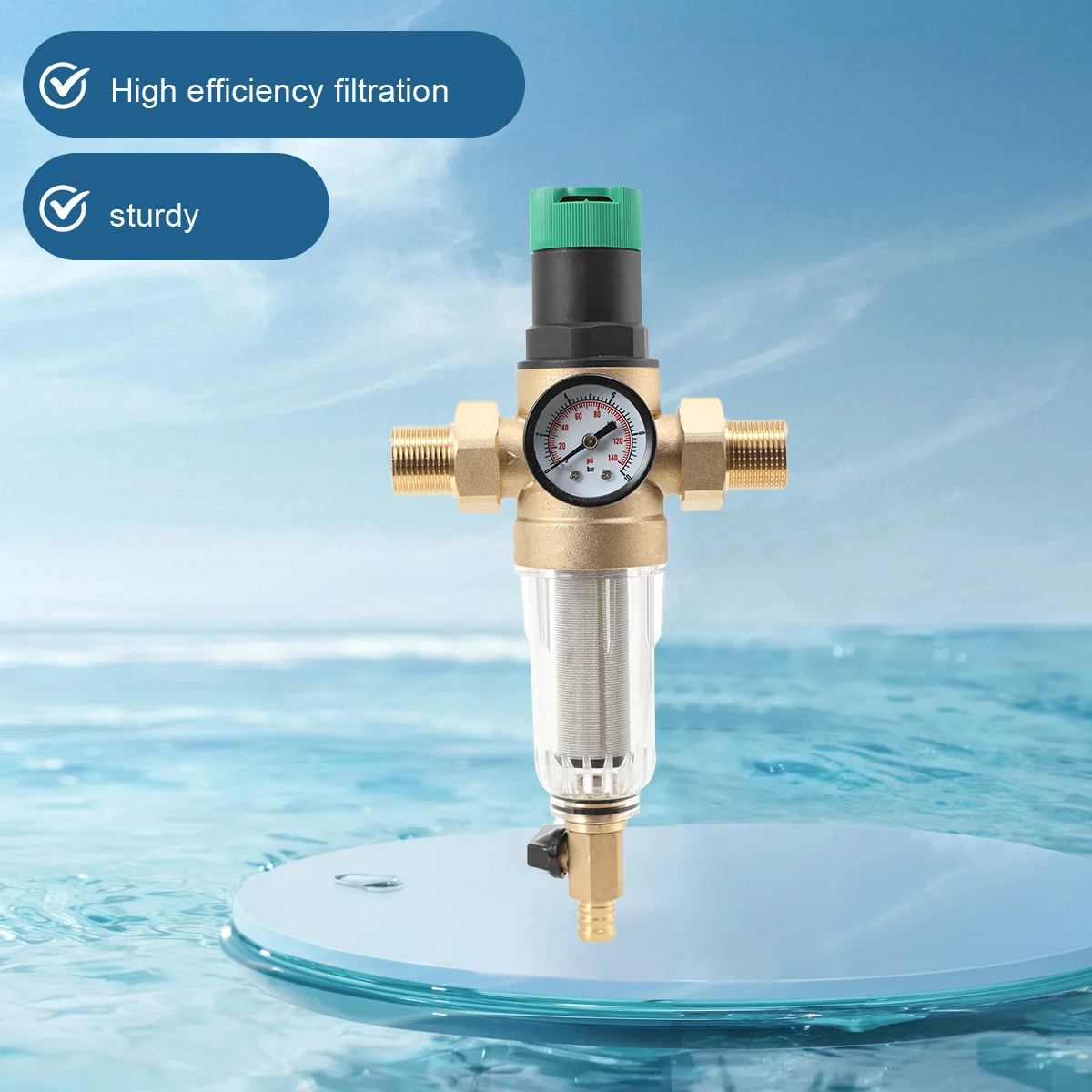 1 Stück Wasserdruckregler mit Rückspülfilter und Manometer DN20 Gartenbewässerungszubehör – Detail 10