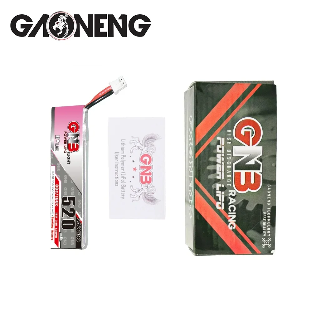 بطارية ليبو Gaoneng GNB 1S 3.8V 520mAh 80C/160C HV 4.35V مع قابس PH2.0 لأجزاء الطائرة بدون طيار Tinyhawk Kingkong LDARC TINY7 RC