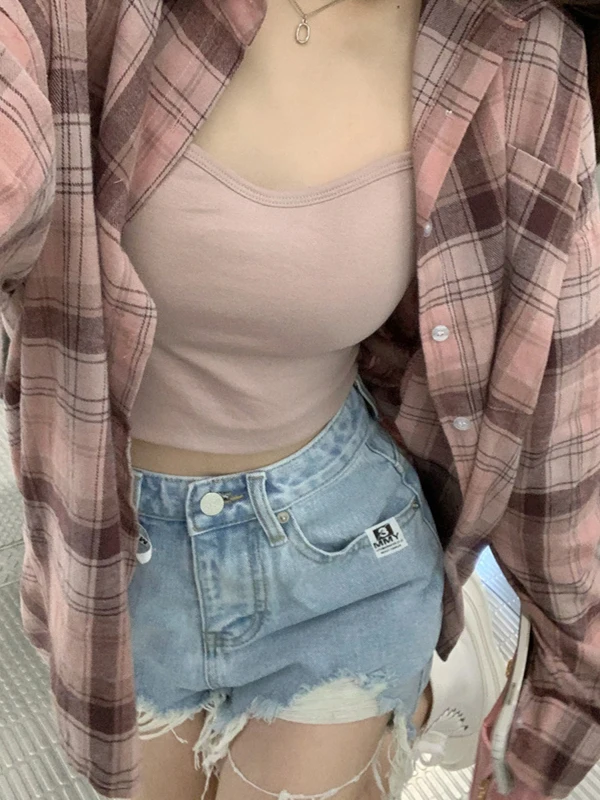 Koszula damska plus size 300 Pou Faionable Korean Sle Plaid Casual, w kratę, luźny krój, odzież damska na wiosnę i jesień, do noszenia jako warstwa wierzchnia.