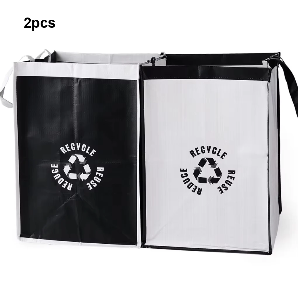 

2 Packs Recycling Bags White Black with handle Separate Sorting Organizer Woven waste Bins bag with Large Capacity 28.7L