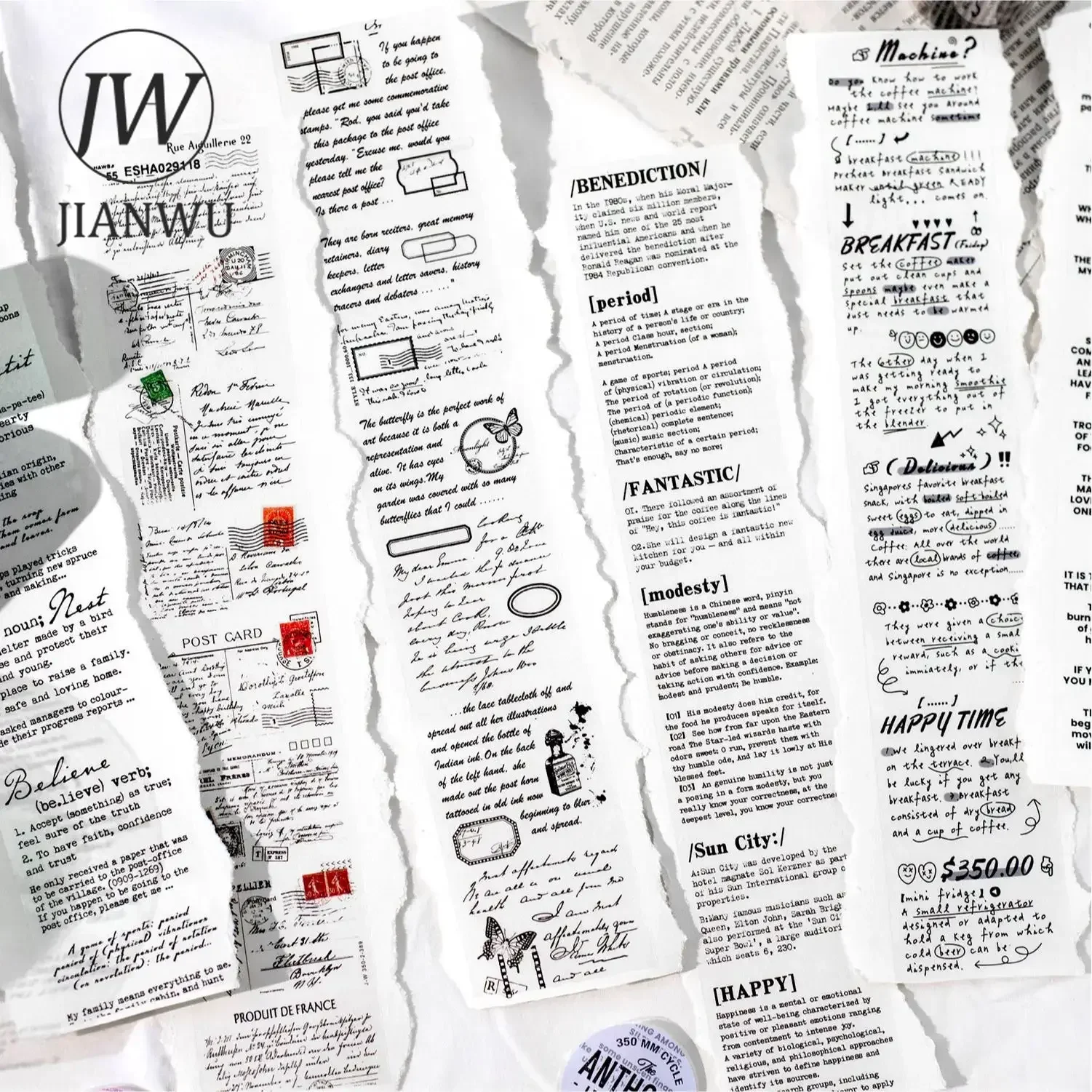 Jianwu 50mm * 200cm carta da série anthony vintage inglês texto material colagem pet fita criativa diy diário papelaria