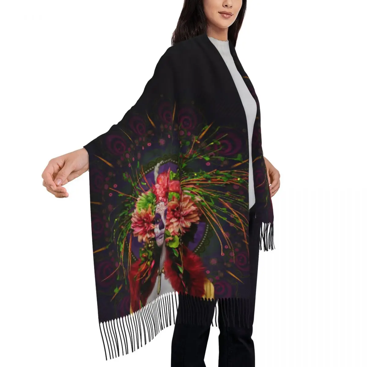 Custom Print Horror Mexican Day Of The Dead Sugar Skull Scarf Men Women Winter Warm Scarves Shawl Wrap