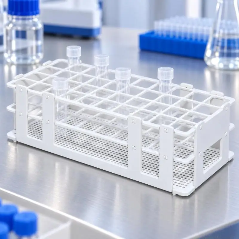 Plastic Centrifuge Tube Organiser Rack with Separated Openings for Arranging Tubes During Routine Laboratory Work and Access
