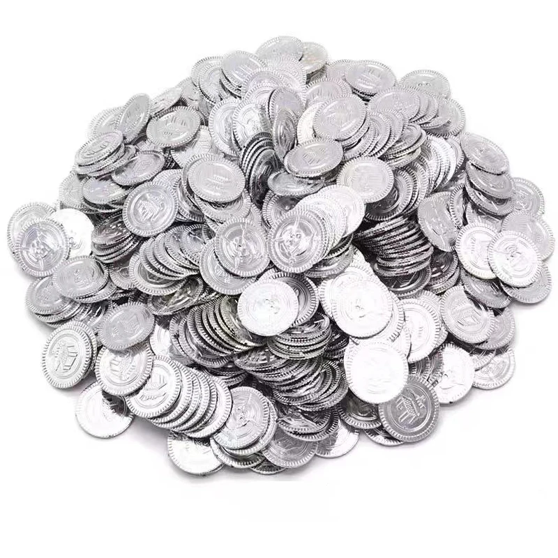 50Pcs Silver Gold Coin Pirate Treasure Kids Toys Halloween Party Bag Fillers Kinder Spielzeuge Juegos Divertidos Para Fiestas