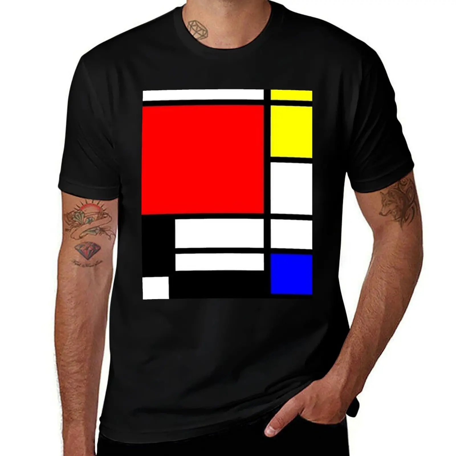 

shirts Minimalist T-Shirt cotton Pattern Mondrian shirts 100% pack man t for t white