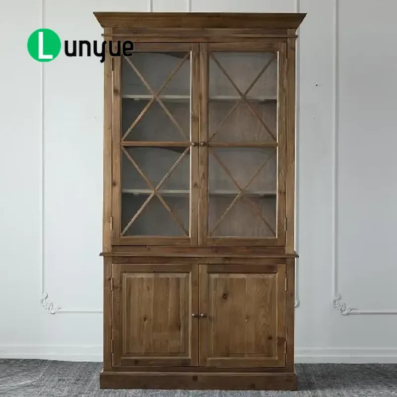 European Style High Sideboard Recycled Wood Storage Cabinet Home Furniture Living Room Dining Room Decor Modern Design