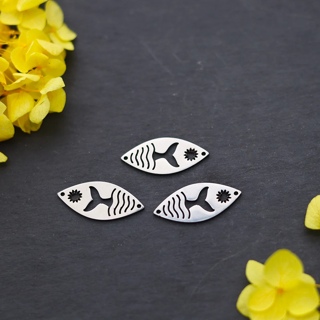 3pcs Stainless Steel Fish Tail Pendent Trendy Accessories For Women Necklace Earrings Jewelry Making Supplies