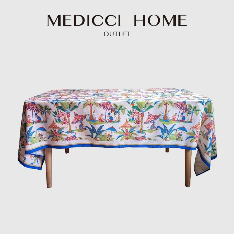 Medicci Home Mystical Monkey With Umbrella Imprint Table Cloth Luxury Waterproof Linen Texture Table Cover For Party Banquet