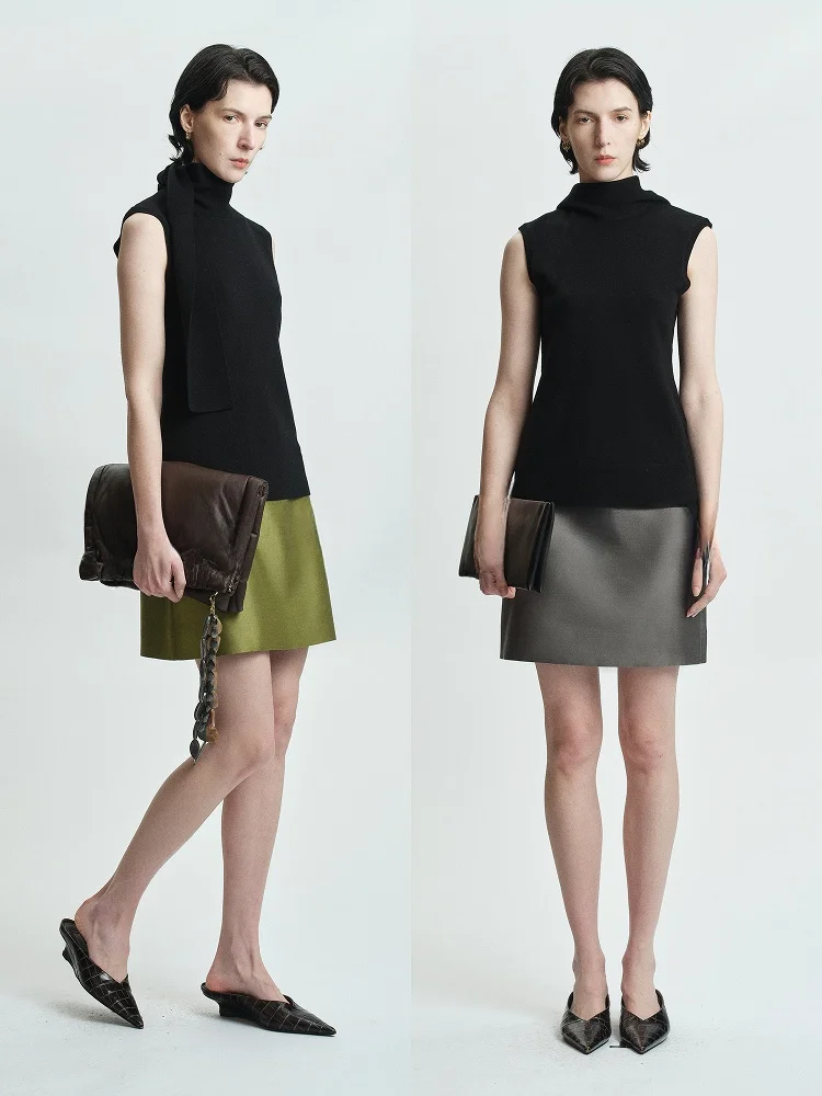 

the AES Minimalist Straight Tube Skirt Heavyweight 32 Momme Wool Blend mid Waist Simple Design City Commute Casual Wool Silk
