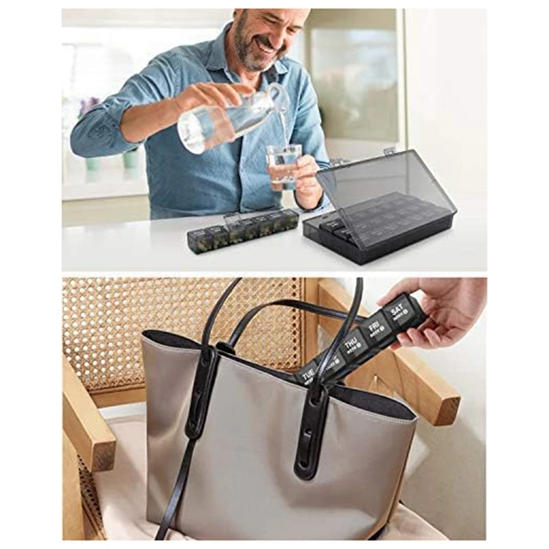 Monthly Pill Organizer 28 Day Pill Box Organizerd By Week, Large 4 Weeks 1 Month Pill Cases With Dust-Proof Container Black