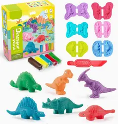 Yeahbo Playdough Sets for Kids, Modelling Clay, Air Dry Clay with 6 Dinosaur Mold, Polymer Clay Set, Play Dough Dinosaur Toys