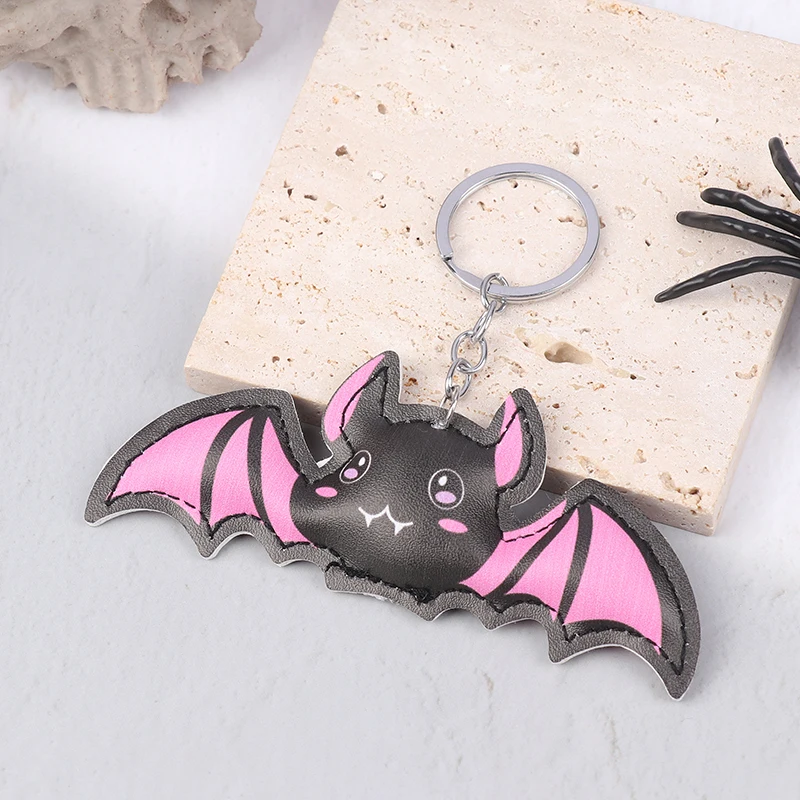 

Halloween Cute Pink Bat Leather Keychain For Women Men Girls Lovely Bat Keyring Keys Holder