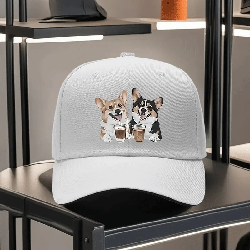 Corgi Coffee Couple Baseball Cap Cotton Adjustable Casual Hip Hop Hat for Adult