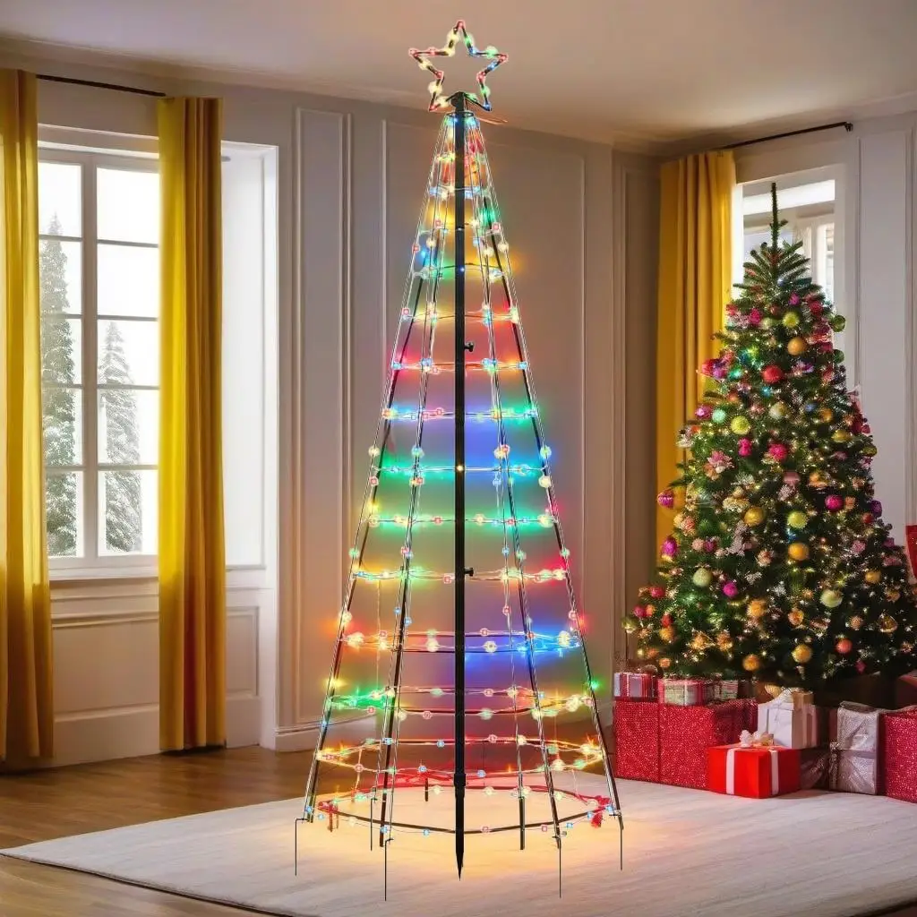 

70.9'' Colorful Christmas Tree Lights with 220 LEDs & Ground Spikes - Festive Outdoor Holiday Decor