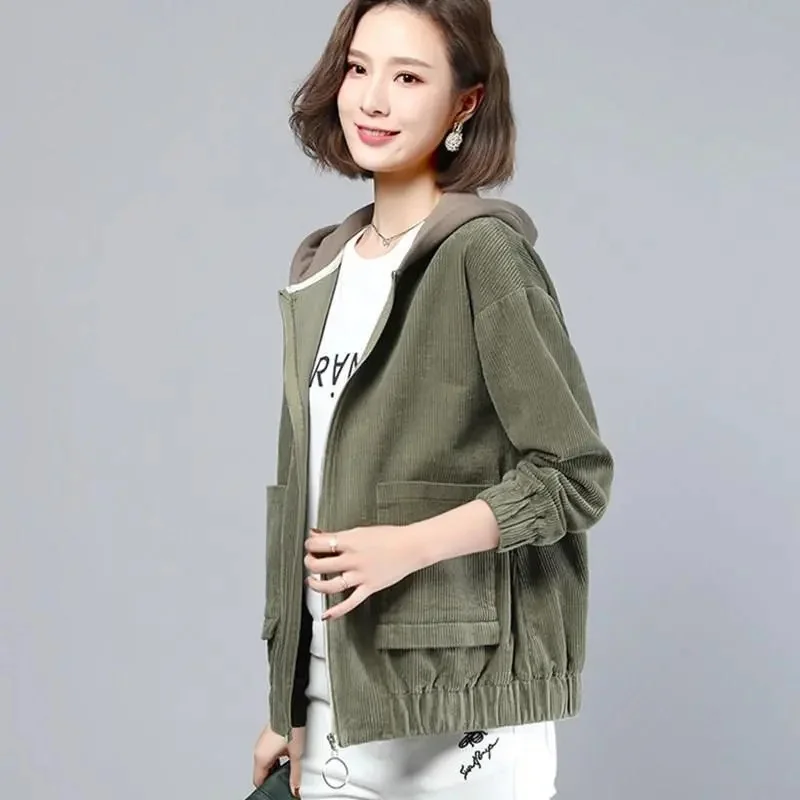 Autumn Women Jacket Casual Basic Coat 2024 New Pocket Zipper Jackets Long Sleeve Female Windbreaker Spring Loose Hooded Outwear