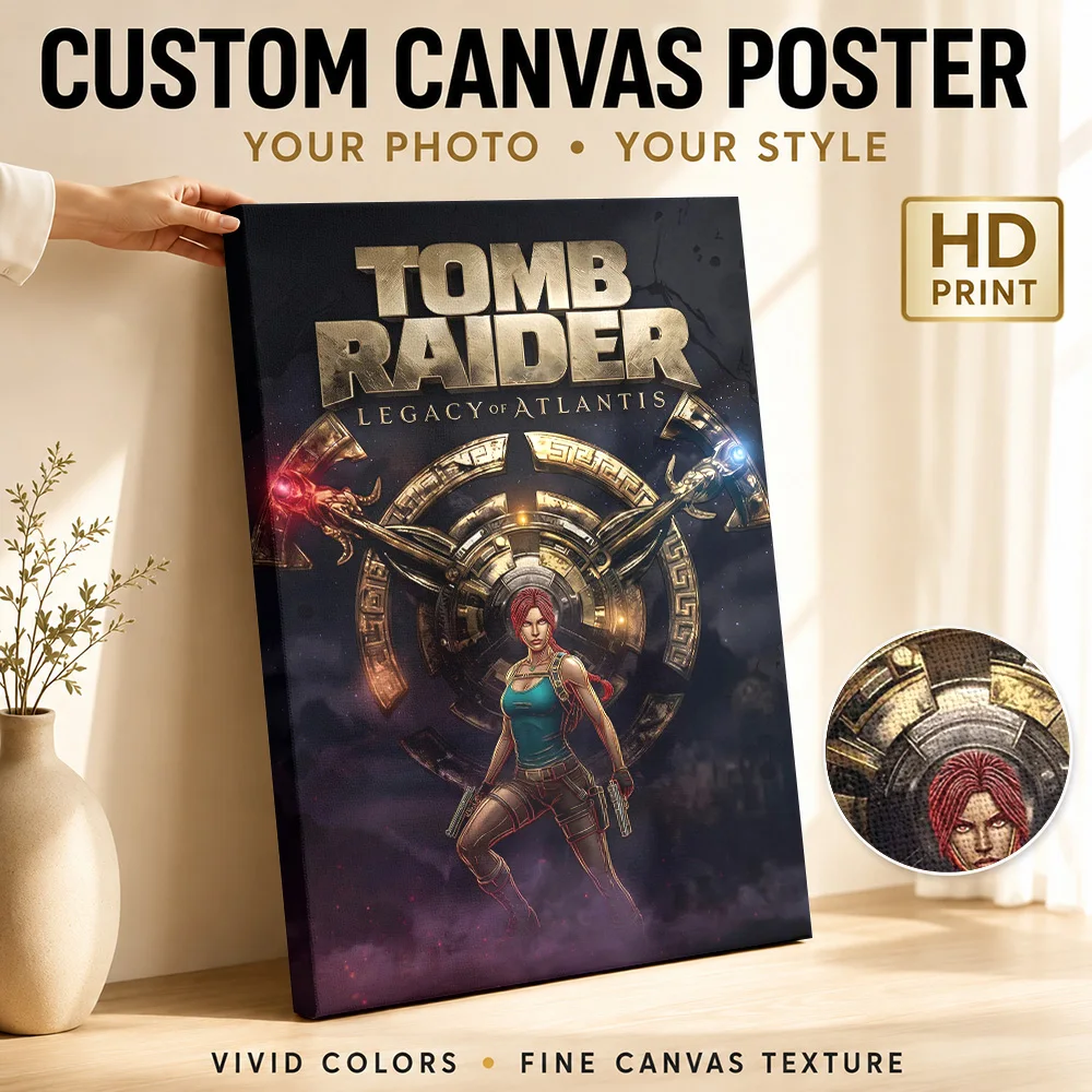Lara Croft In Tomb Raider: Legacy Of Atlantis Framed Canvas Poster Custom Photo Contemporary Canvas Wall Art for Bedroom Decor