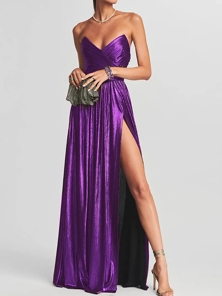 

Женское повседневное платье макси без рукавов на весну и лето, элегантное модное вечернее платье без бретелек, офисное женское платье в стиле ретро с высоким разрезом, Vestido