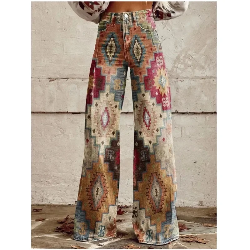 عبر الحدود AliExpress التجارة الأوروبية الأمريكية كبيرة الحجم المرأة موضة عادية رقيقة تقليد الجينز واسعة الساق السراويل الطويلة #4