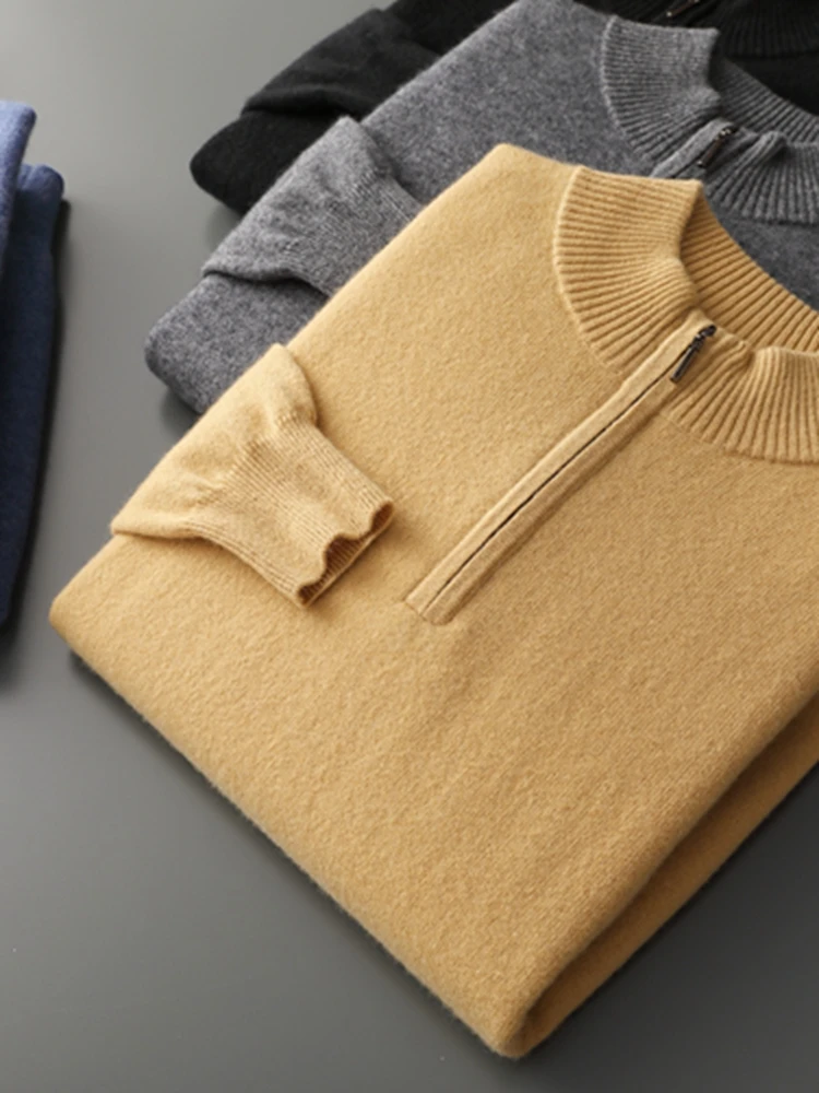 Yoyoselect Luxury Men 100% Cashmere Sweater Autumn Winter Zipper Pullover Casual Smart Jumpers Soft Warm Knitwear Quality Tops