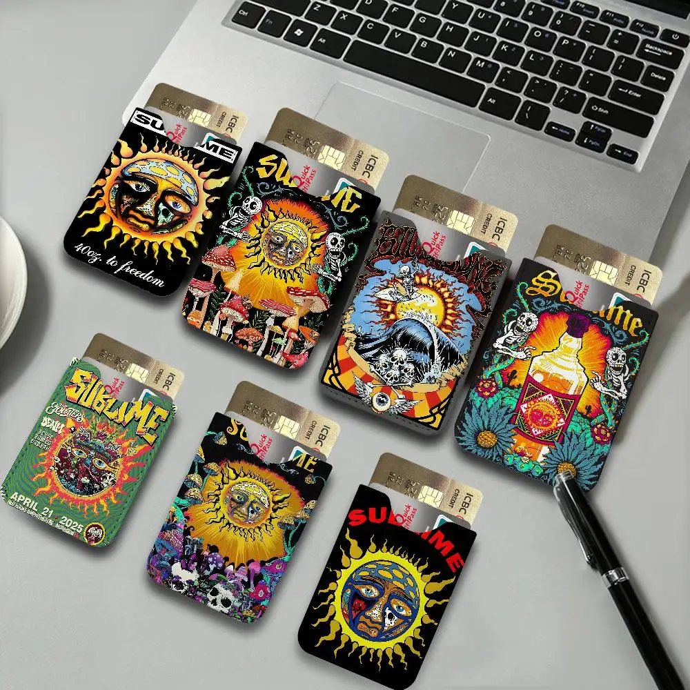 S-Sublime Band Lightweight Leather Card Holder Palm Pattern Protective Cover for Bus Card ID Card Compact Size