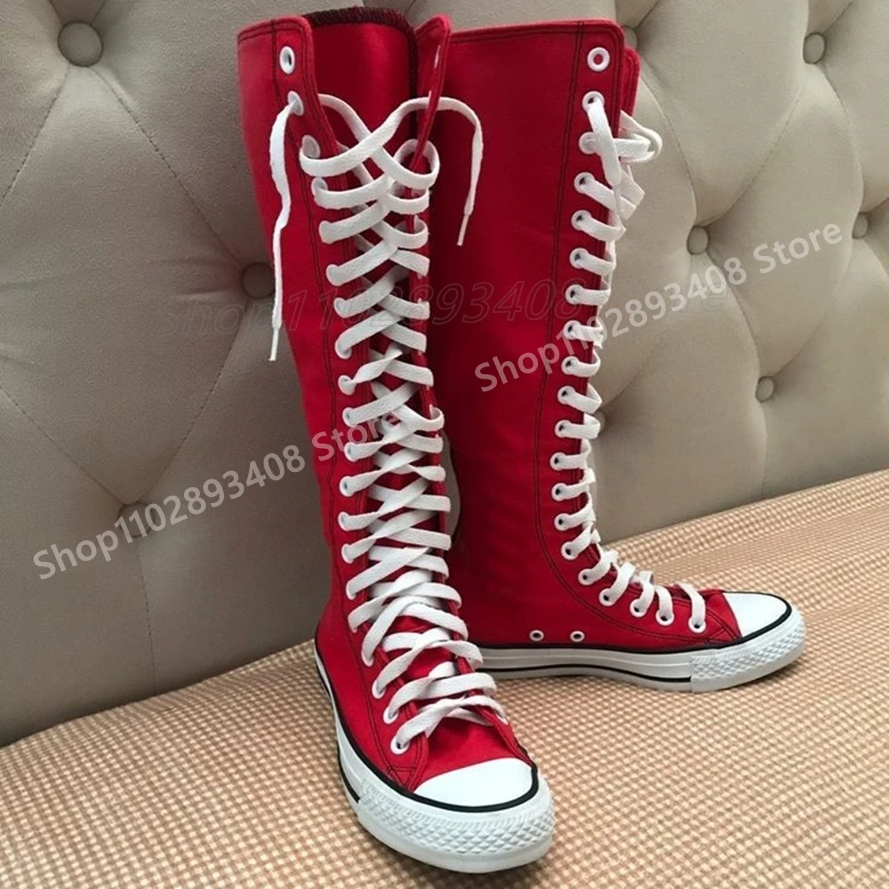 

Red Front Lace-up Sport Style Short Boots Round Toe Fashion Flat-with Runway Strappy Women Shoes 2025 Spring Zapatos Para Mujere